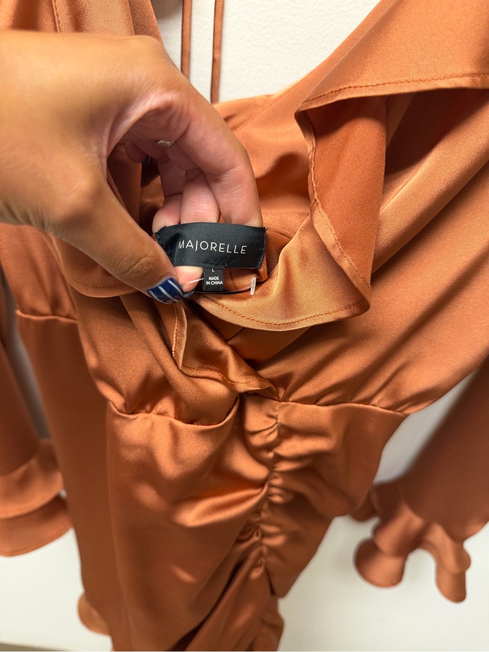 MAJORELLE Rust Satin Ruffle Dress - Picture 4 of 4